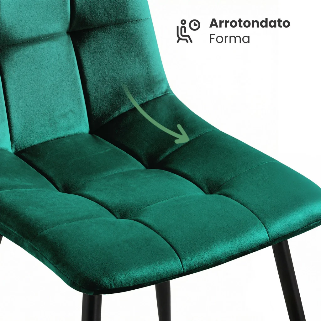Set di 8 Sedie in velluto trapuntate NERO Verde Bottiglia gambe nere - Image 6