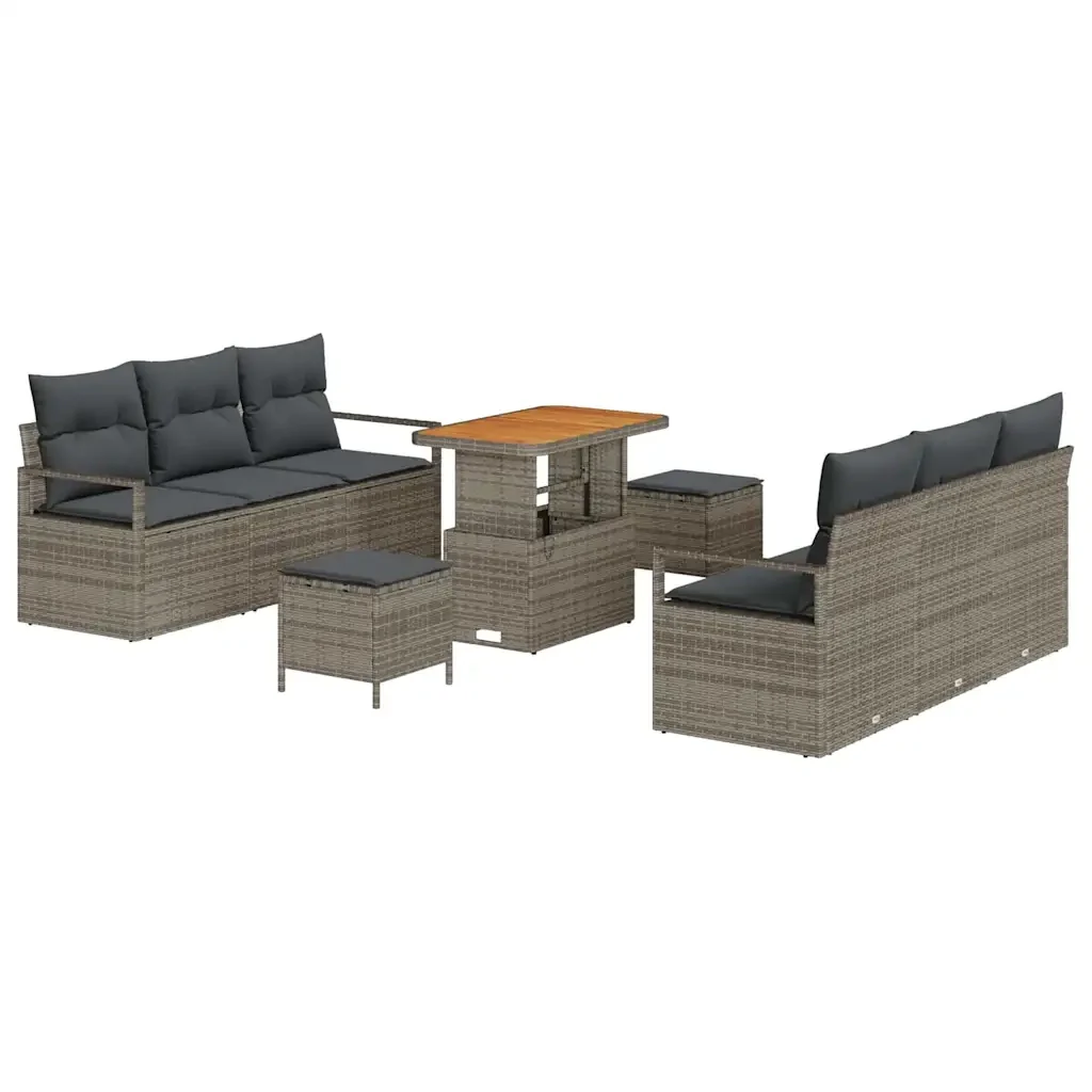 Set Divano da Giardino 9 pcs Grigio Poly Rattan 3364433 - Image 2
