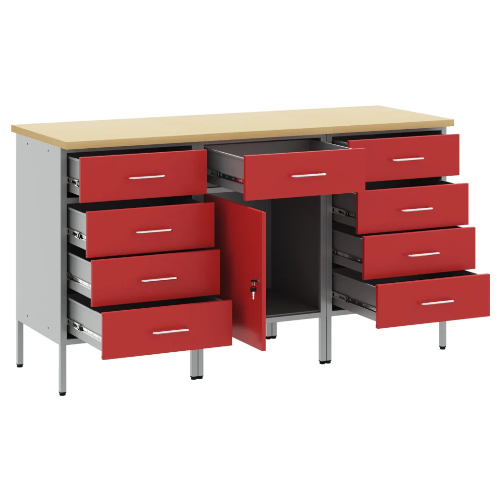 Set di armadietti da lavoro 3 pezzi rosso e grigio in legno ingegnerizzato e acciaio - Image 5