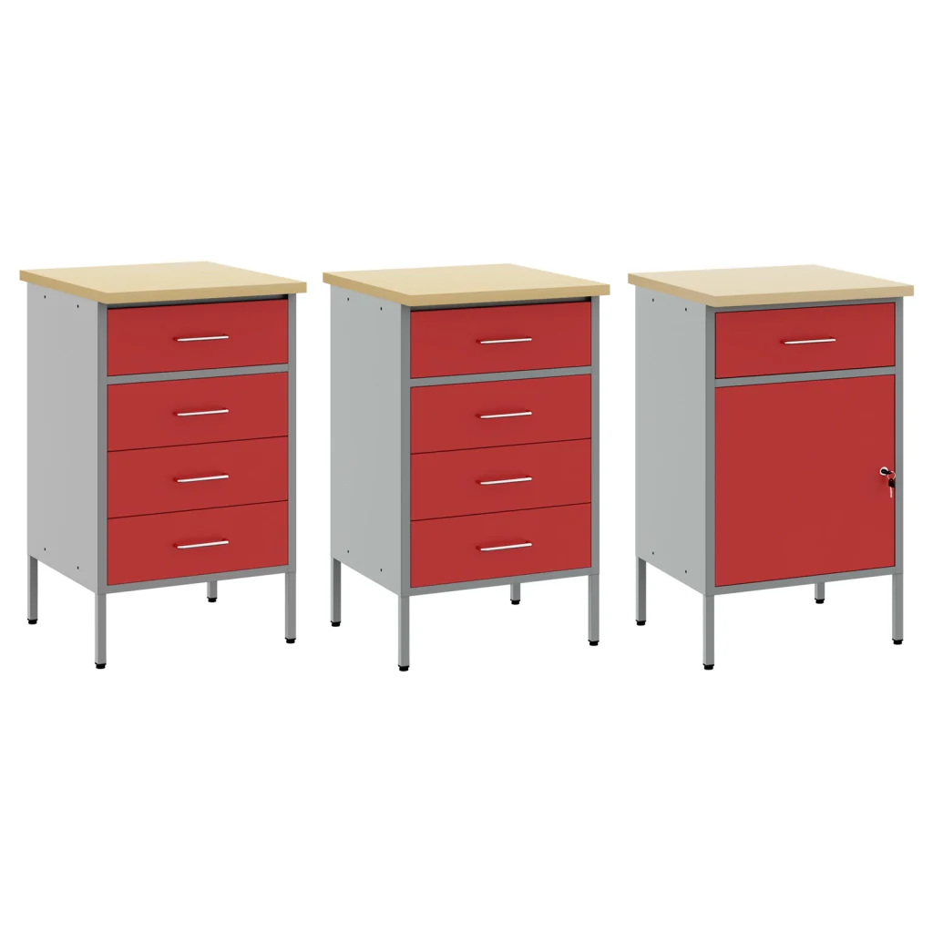 Set di armadietti da lavoro 3 pezzi rosso e grigio in legno ingegnerizzato e acciaio - Image 6