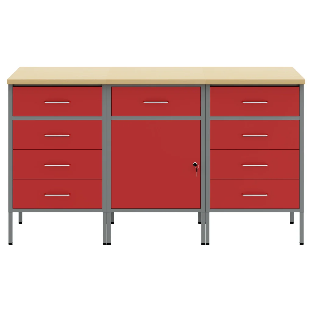 Set di armadietti da lavoro 3 pezzi rosso e grigio in legno ingegnerizzato e acciaio - Image 7