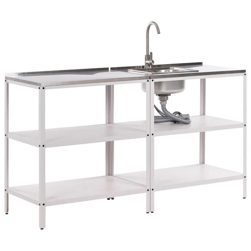 Set di cucina da esterno 2 elementi in acciaio inox bianco 2 isole da cucina lavello a leva cucina da esterno