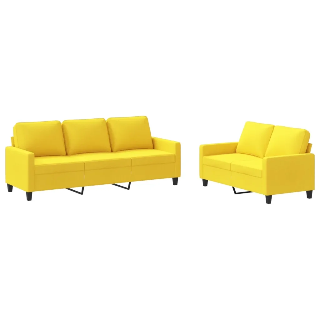 Set di Divani 2 pz con Cuscini Giallo Chiaro in Tessuto - Image 2