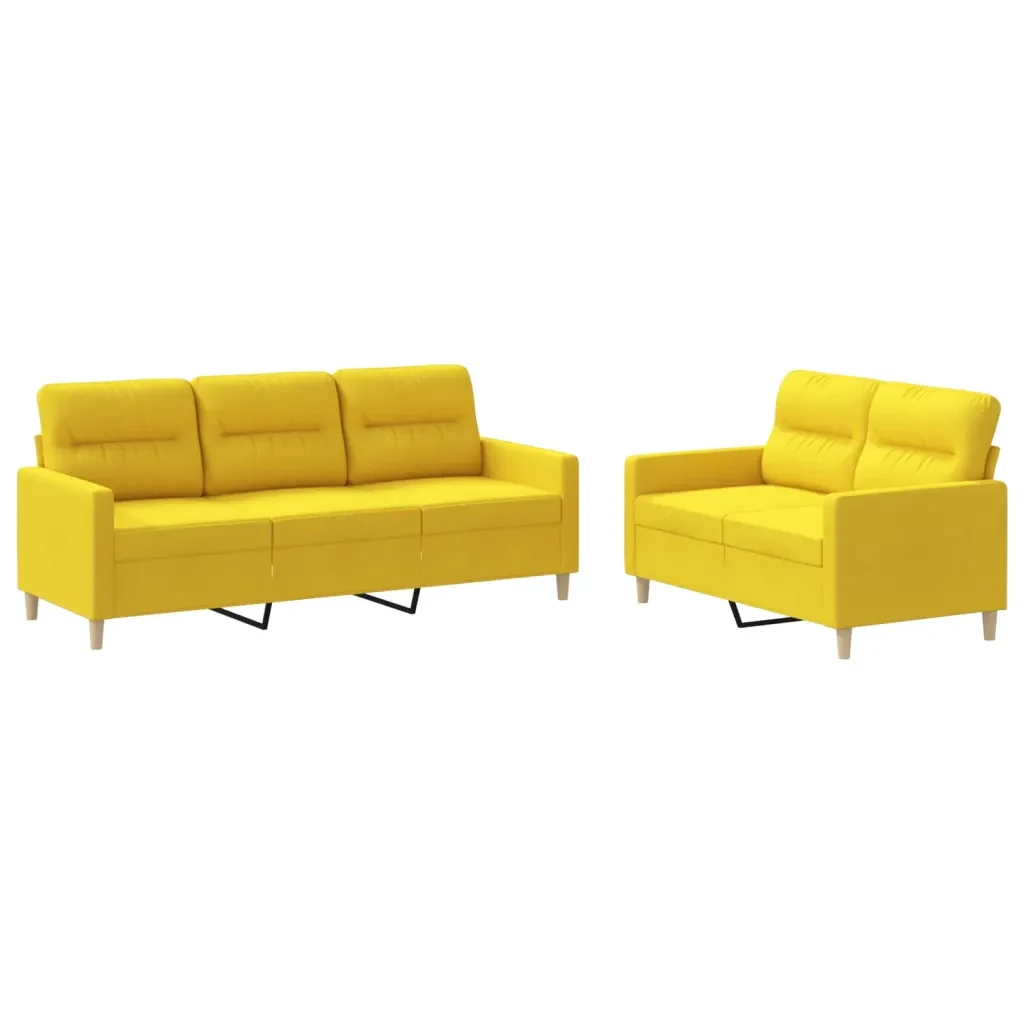 Set di Divani 2 pz con Cuscini Giallo Chiaro in Tessuto - Image 2
