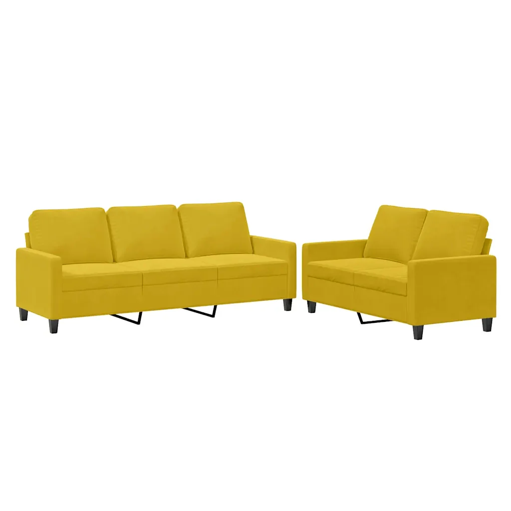 Set di Divani 2 pz con Cuscini giallo in Velluto - Image 2