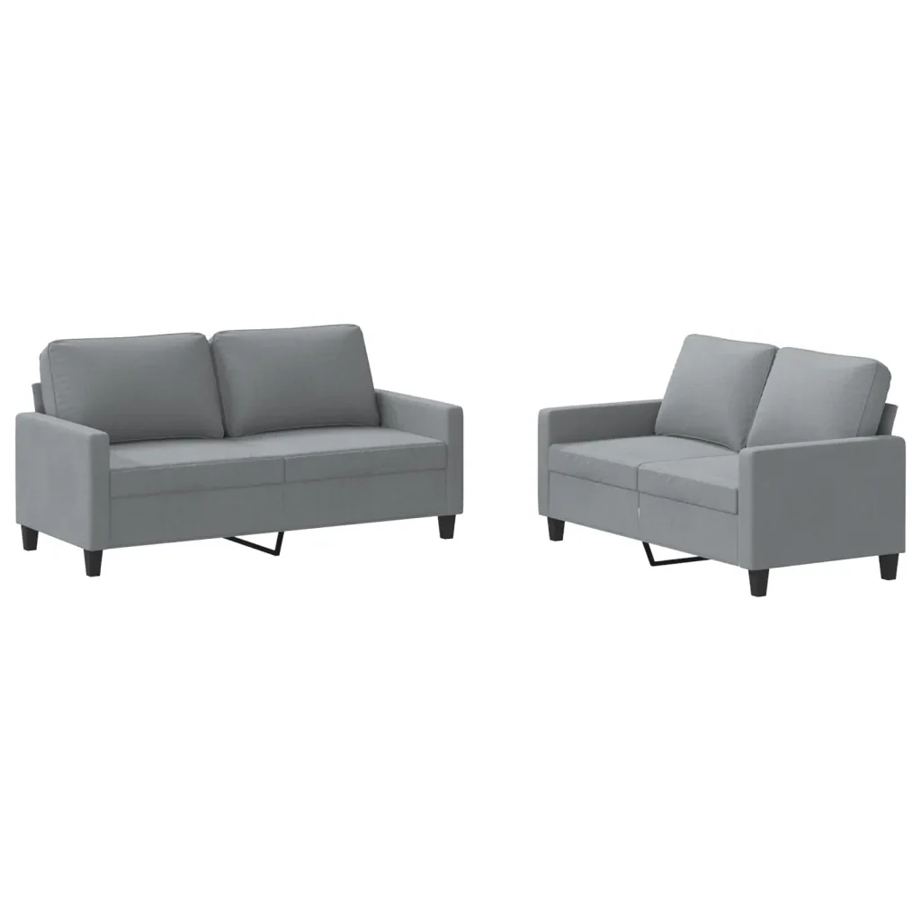 Set di Divani 2 pz con Cuscini Grigio Chiaro in Tessuto - Image 2