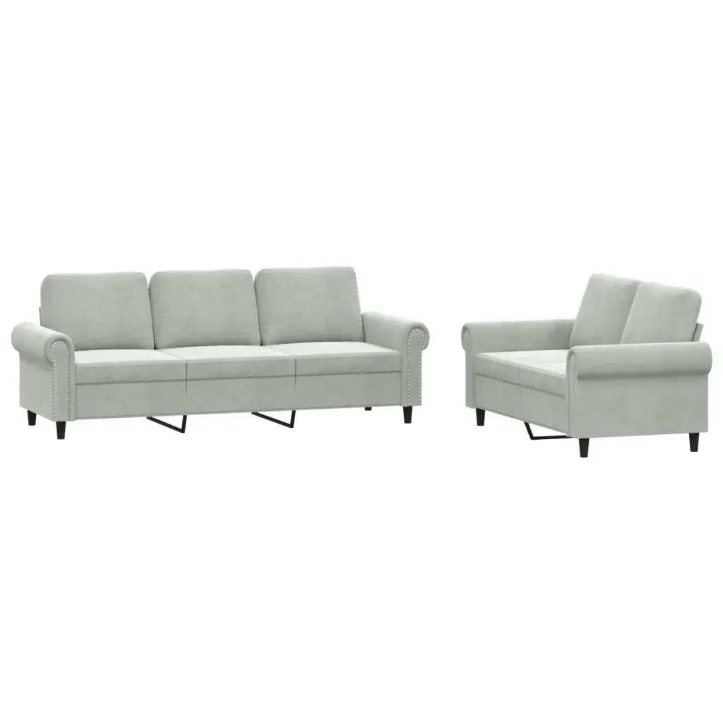 Set di Divani 2 pz con Cuscini Grigio Chiaro in Velluto - Image 2