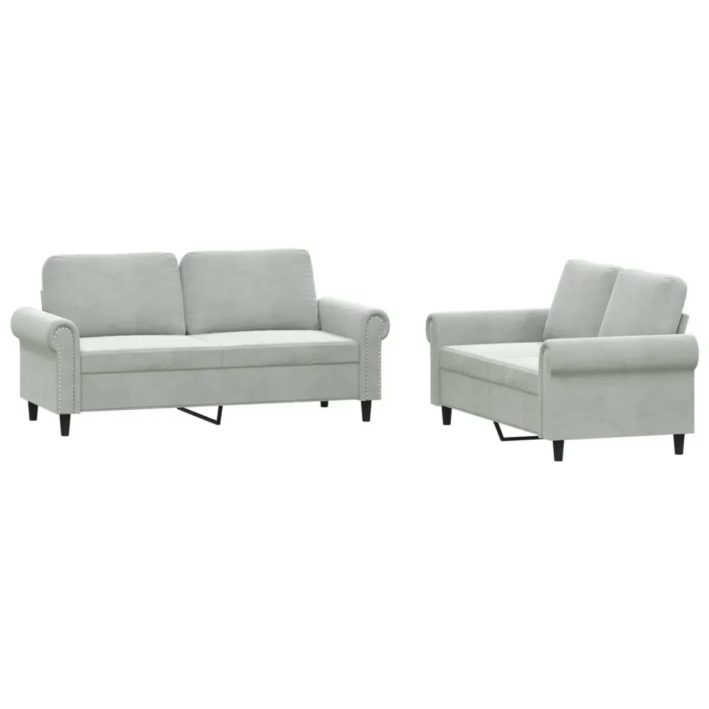 Set di Divani 2 pz con Cuscini Grigio Chiaro in Velluto - Image 2