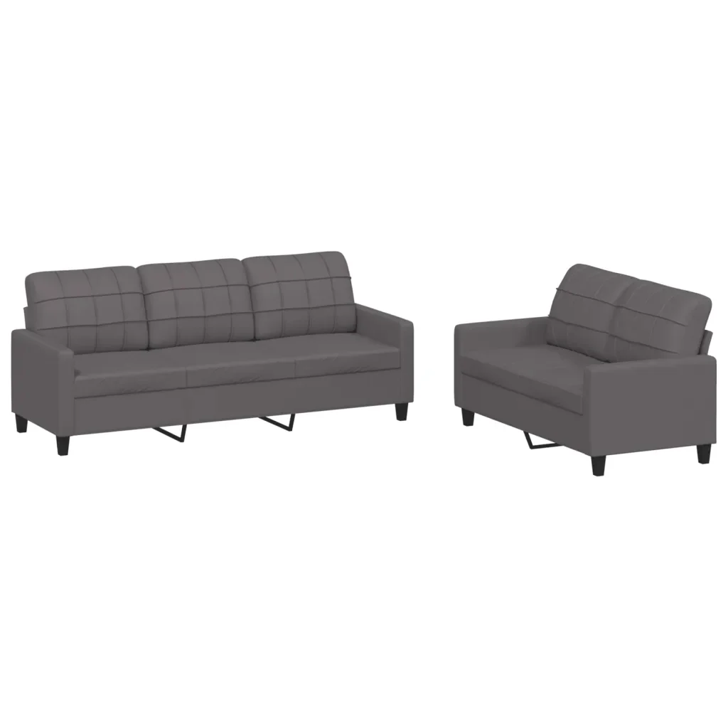 Set di Divani 2 pz con Cuscini Grigio in Similpelle - Image 2