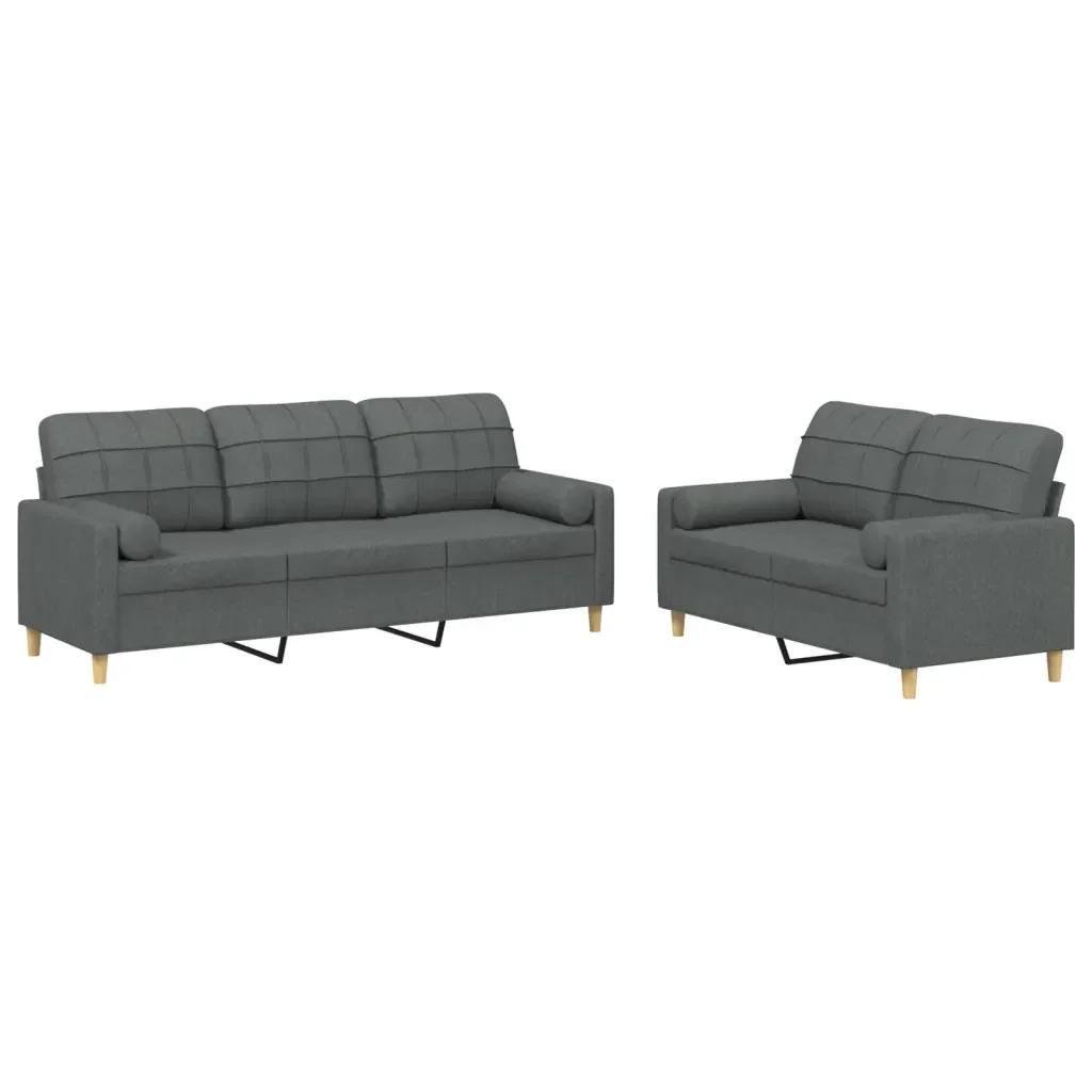 Set di Divani 2 pz con Cuscini Grigio Scuro in Tessuto - Image 2