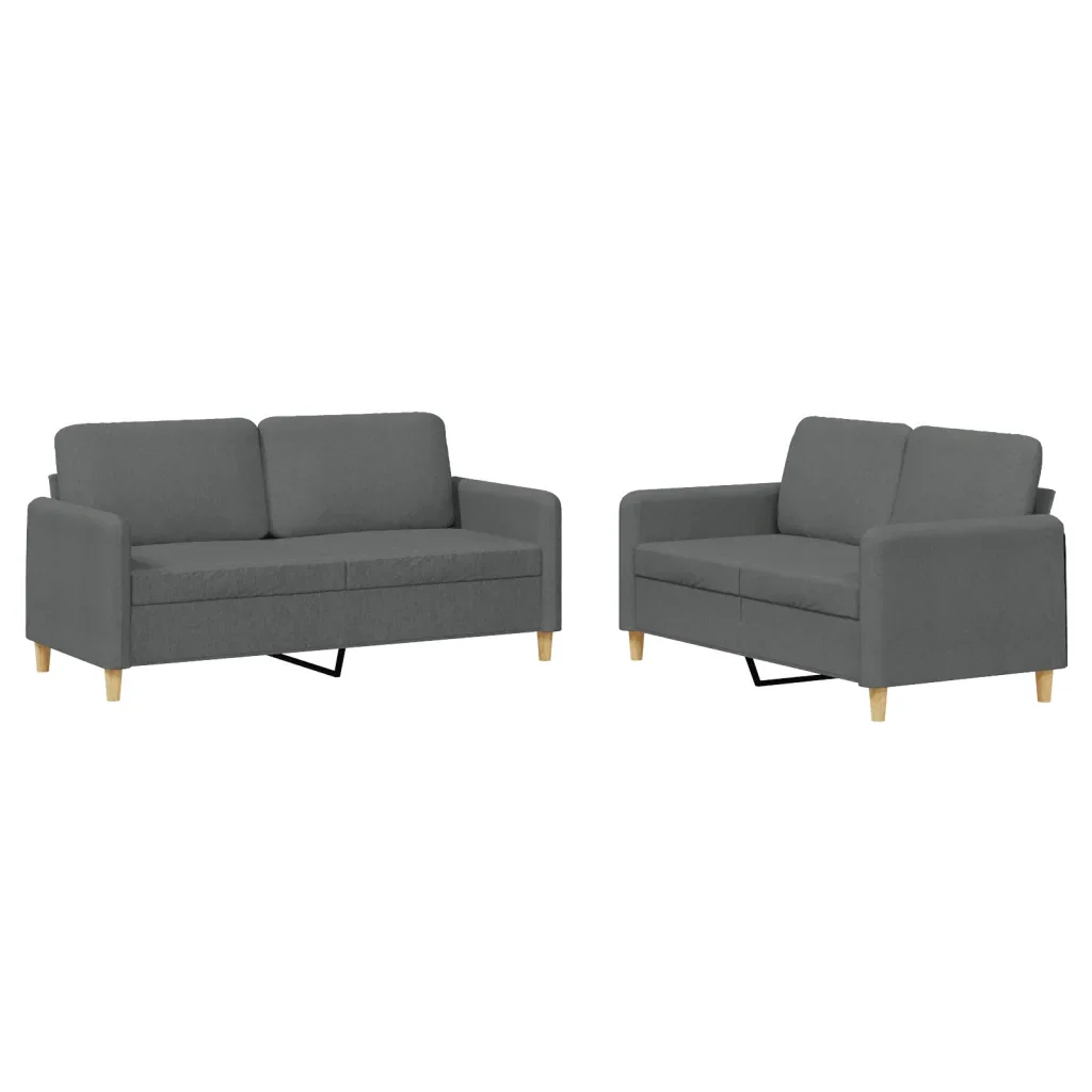 Set di Divani 2 pz con Cuscini Grigio Scuro in Tessuto - Image 2