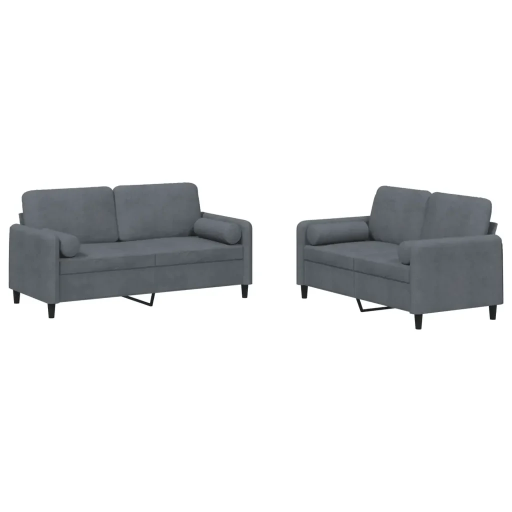 Set di Divani 2 pz con Cuscini Grigio Scuro in Velluto - Image 2