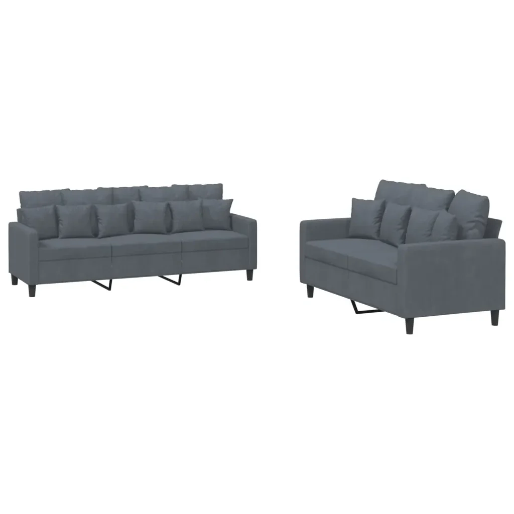 Set di Divani 2 pz con Cuscini Grigio Scuro in Velluto - Image 2
