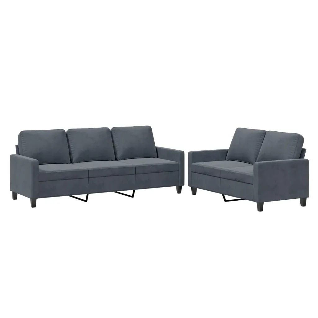 Set di Divani 2 pz con Cuscini Grigio Scuro in Velluto - Image 2