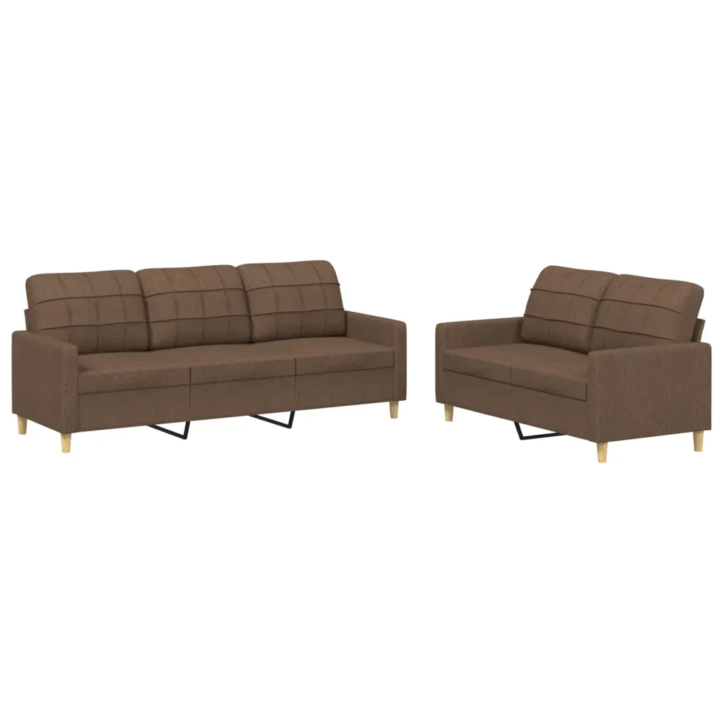 Set di Divani 2 pz con Cuscini Marrone in Tessuto - Image 2