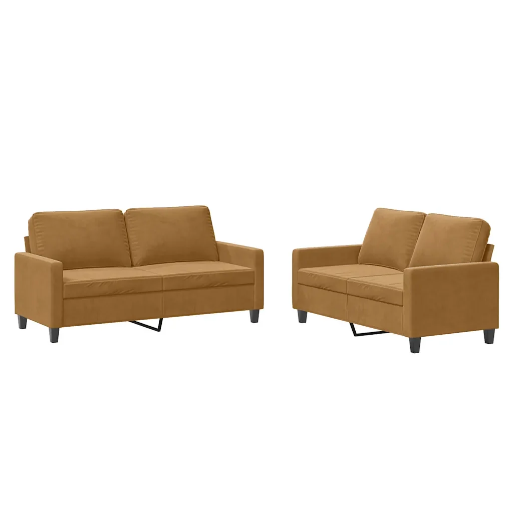 Set di Divani 2 pz con Cuscini Marrone in Velluto - Image 2
