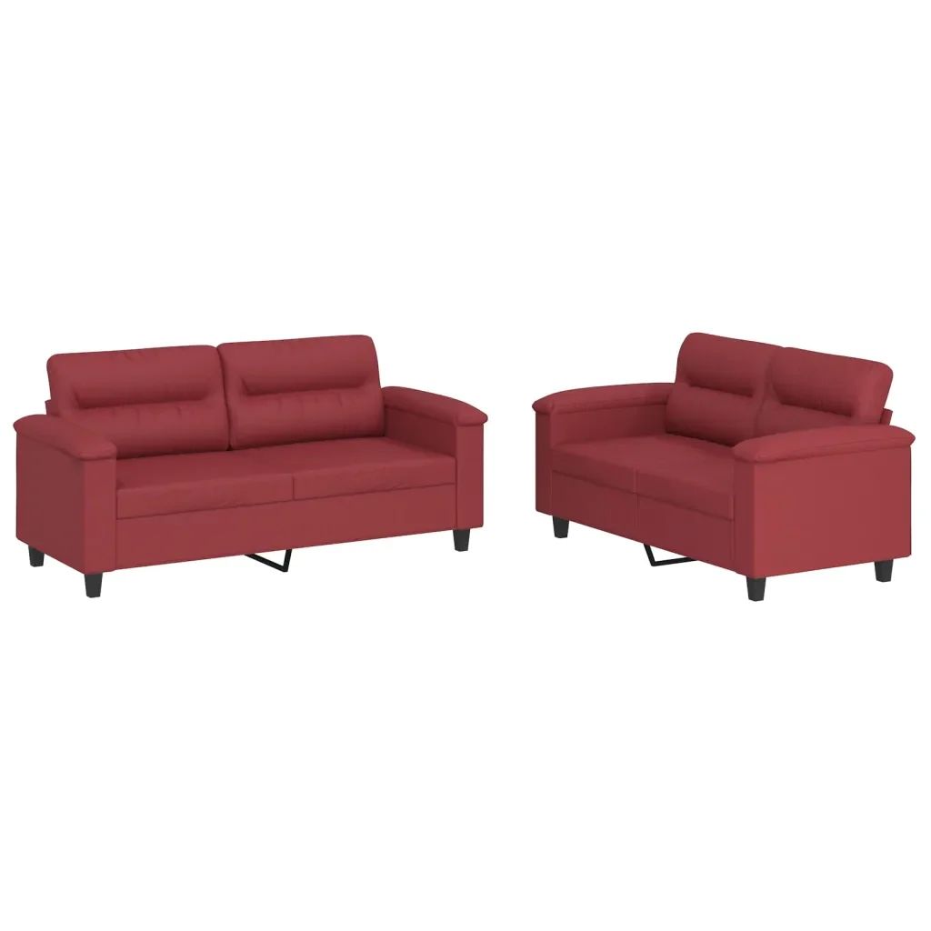 Set di Divani 2 pz con Cuscini Rosso Vino in Similpelle - Image 2