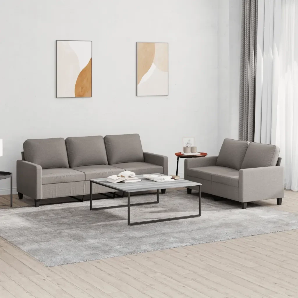 Set di Divani 2 pz con Cuscini Tortora in Tessuto