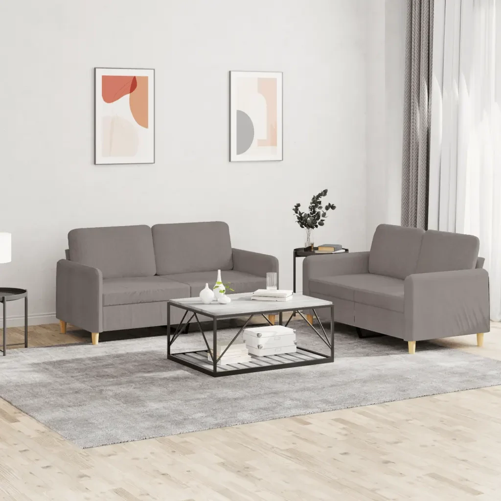 Set di Divani 2 pz con Cuscini Tortora in Tessuto