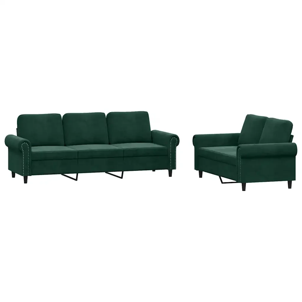 Set di Divani 2 pz con Cuscini Verde scuro in Velluto - Image 2