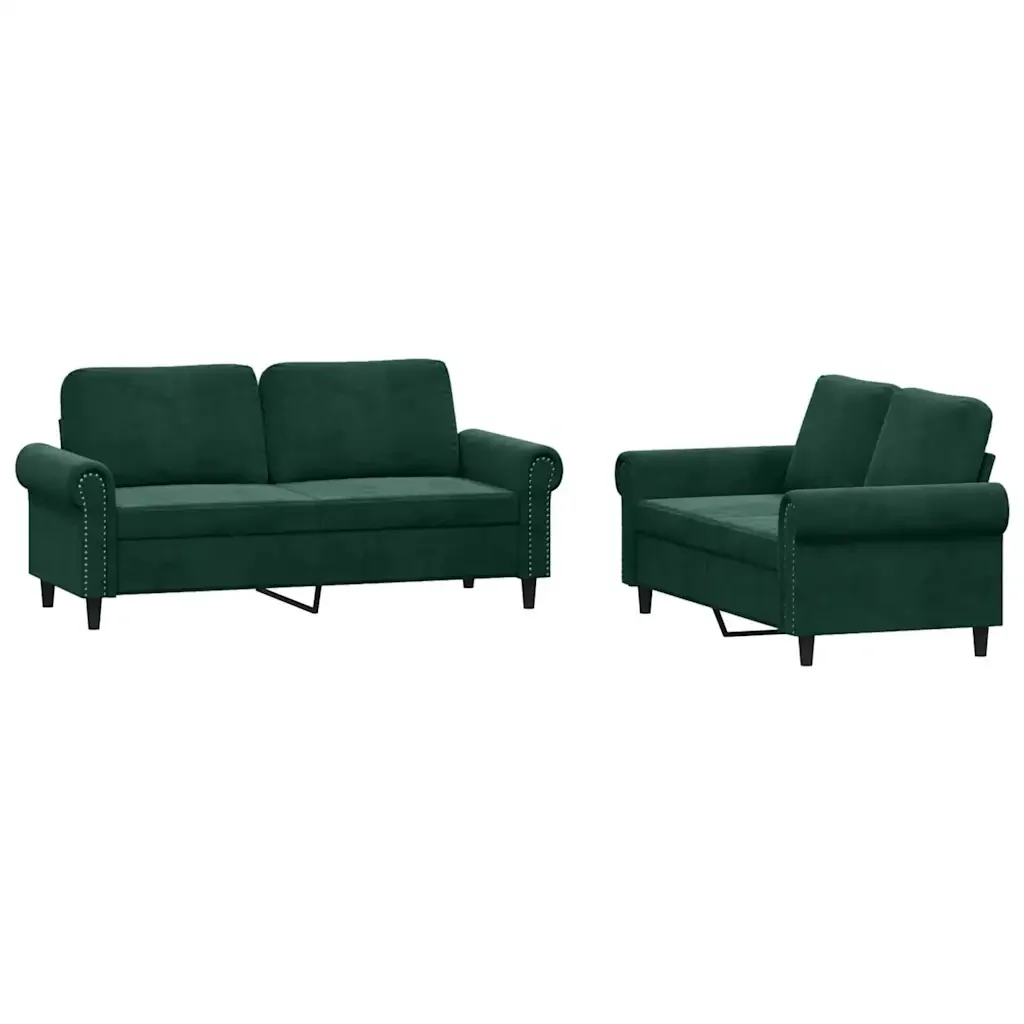 Set di Divani 2 pz con Cuscini Verde scuro in Velluto - Image 2
