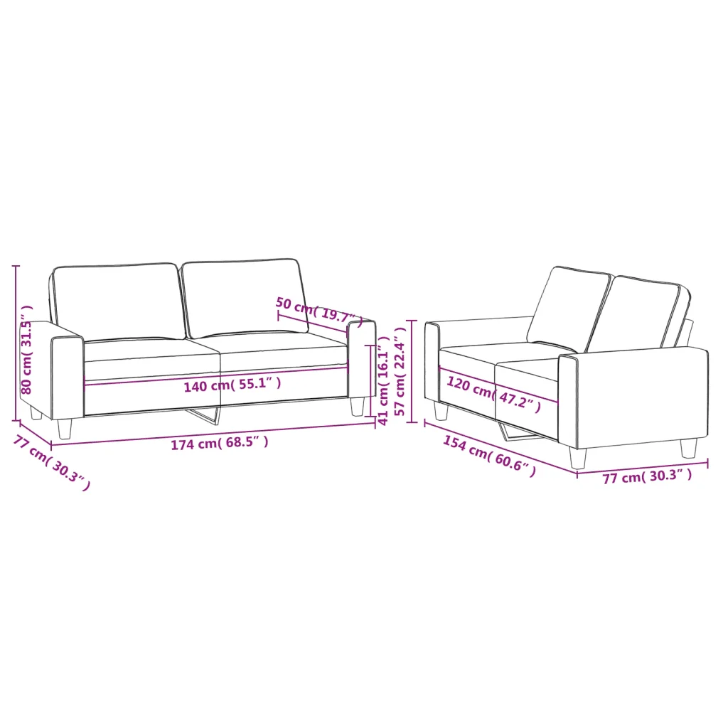 Set di Divani 2 pz Nero in Tessuto - Image 6