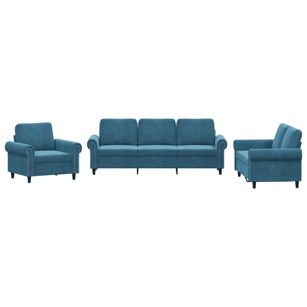Set di Divani 3 pz con Cuscini Blu in Velluto 3202179 - Image 2