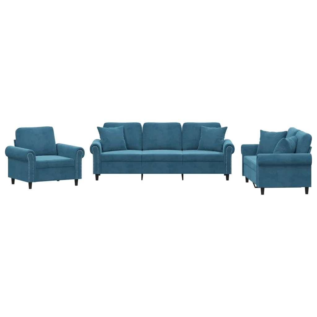 Set di Divani 3 pz con Cuscini Blu in Velluto 3202199 - Image 2
