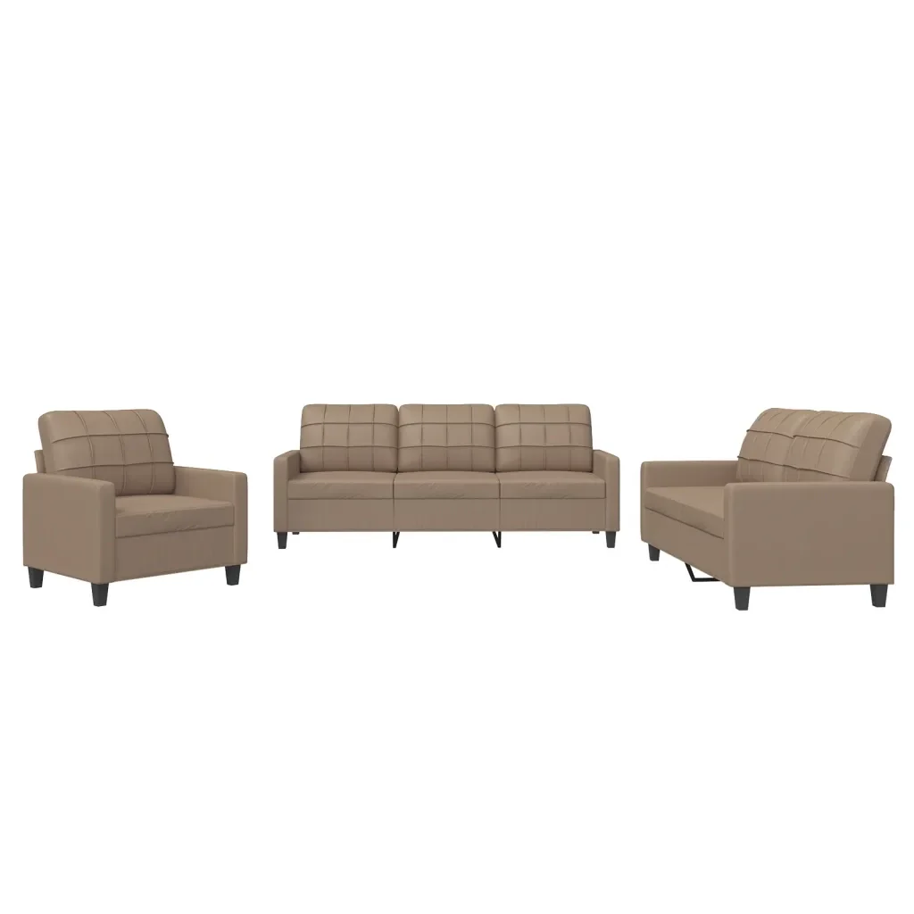 Set di Divani 3 pz con Cuscini cappuccino in Similpelle - Image 2