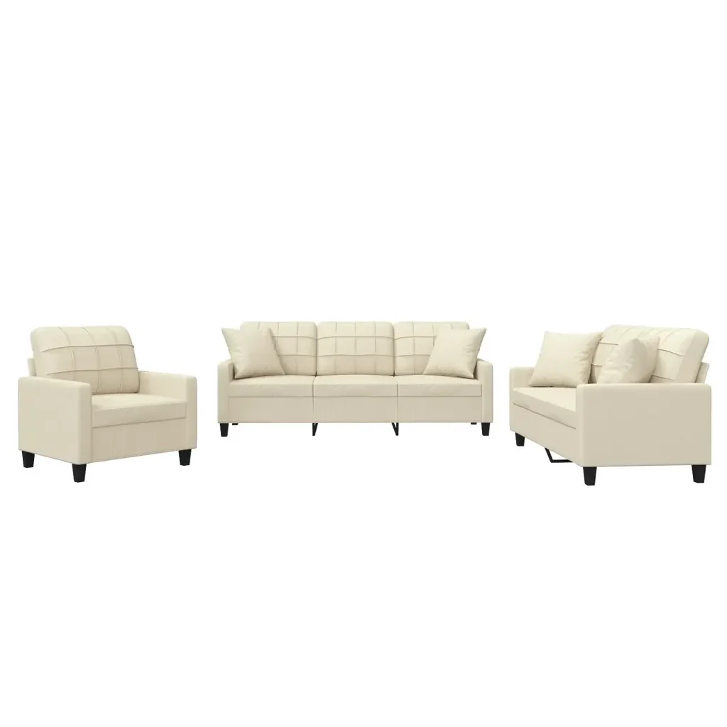 Set di Divani 3 pz con Cuscini Crema in Similpelle - Image 2