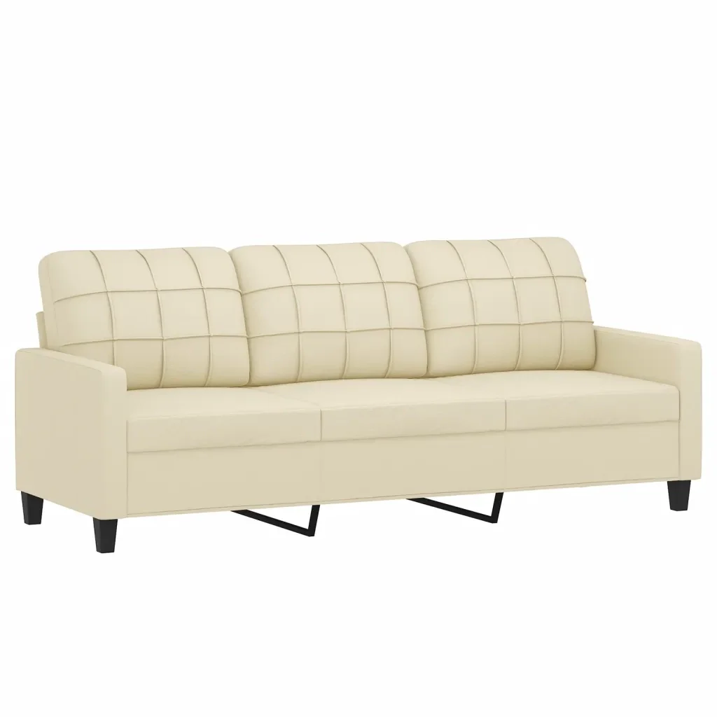Set di Divani 3 pz con Cuscini Crema in Similpelle - Image 4