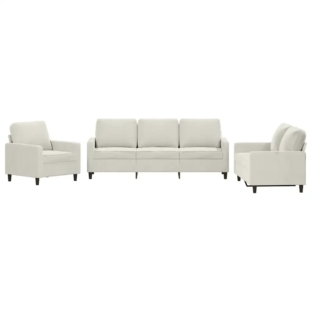 Set di Divani 3 pz con Cuscini Crema in Velluto - Image 2