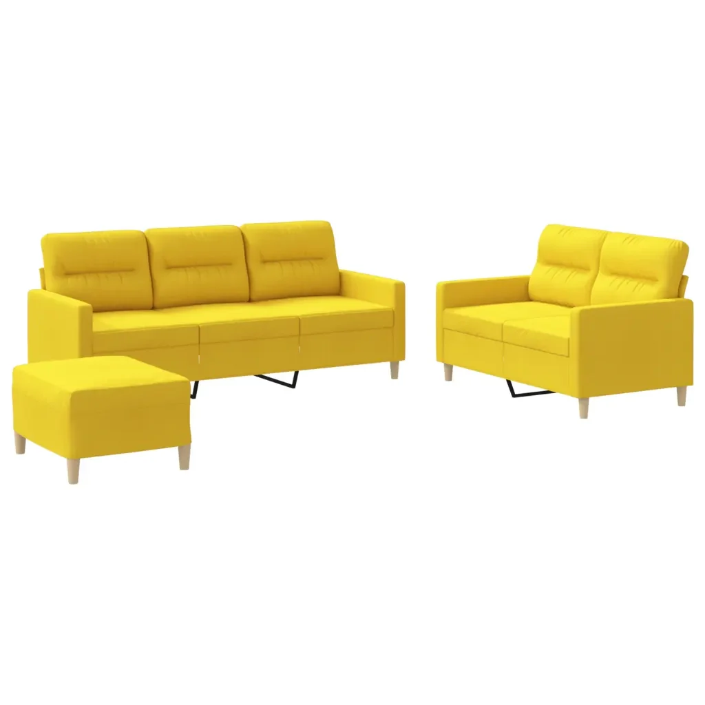 Set di Divani 3 pz con Cuscini Giallo Chiaro in Tessuto - Image 2