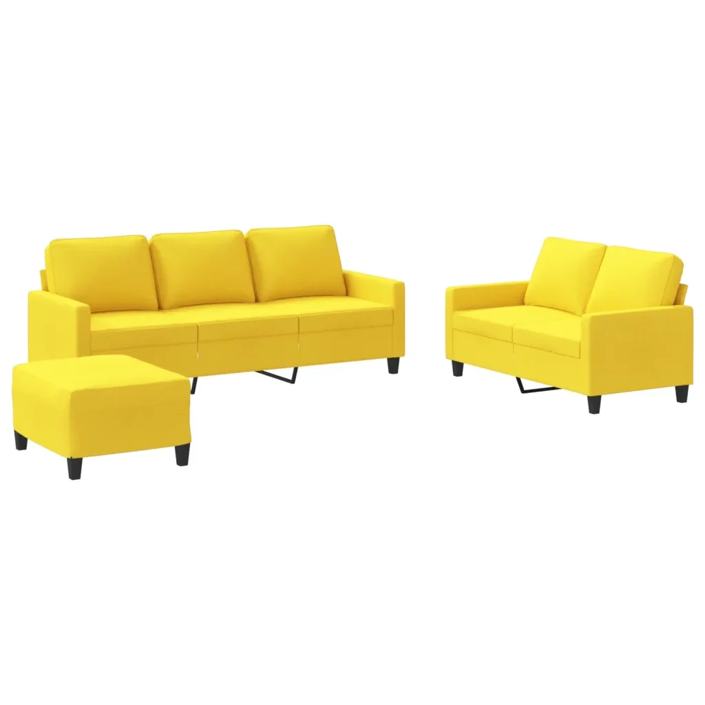 Set di Divani 3 pz con Cuscini Giallo Chiaro in Tessuto - Image 2