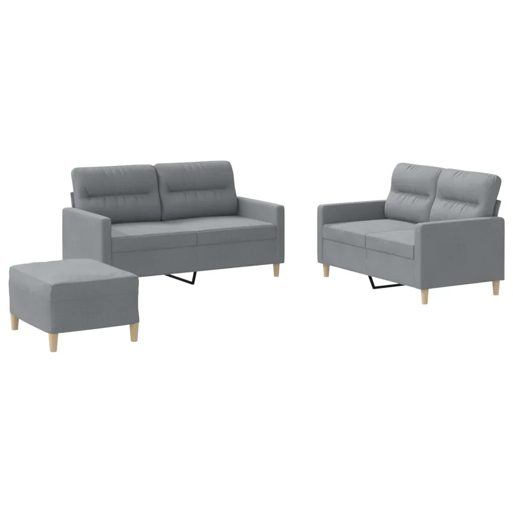 Set di Divani 3 pz con Cuscini Grigio Chiaro in Tessuto - Image 2