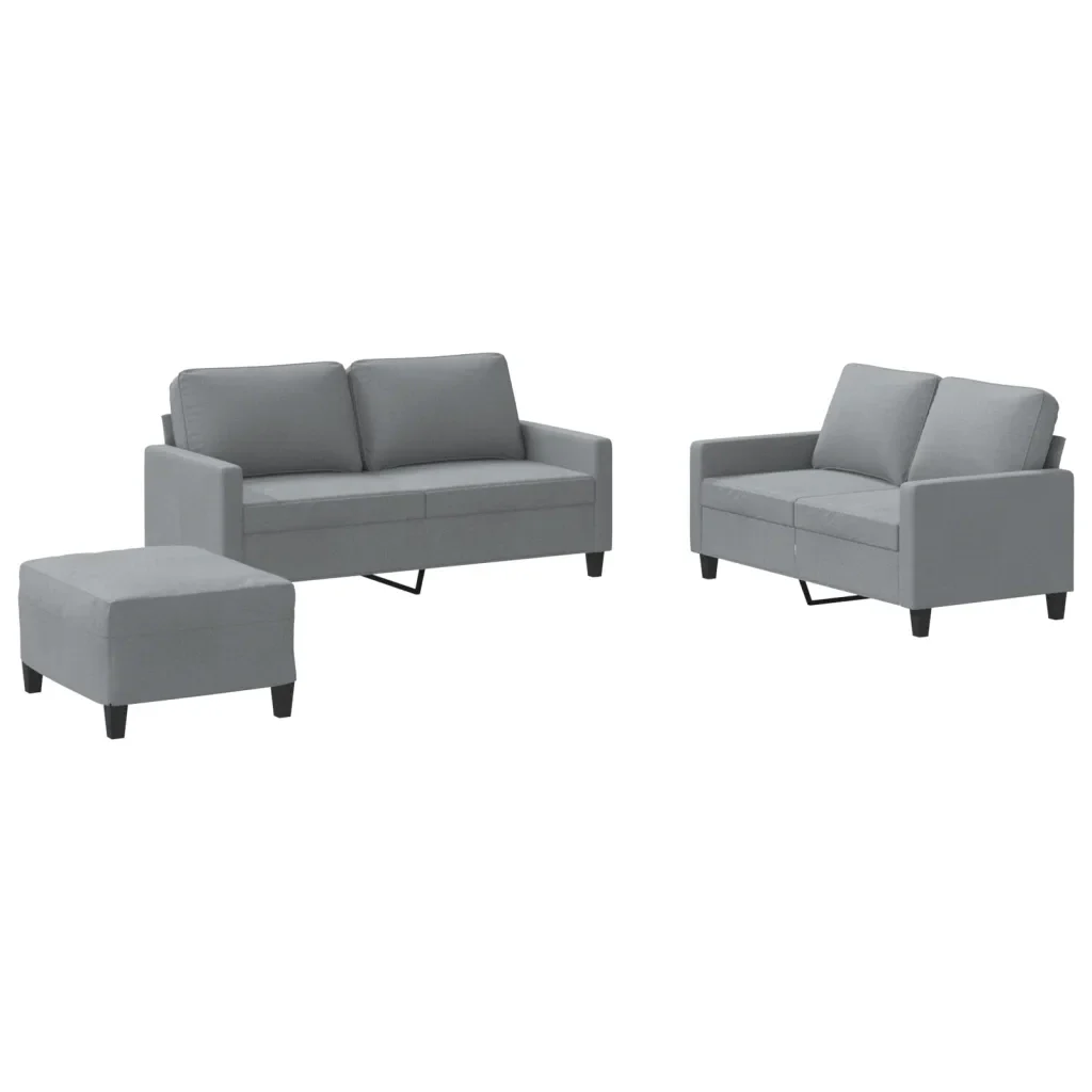 Set di Divani 3 pz con Cuscini Grigio Chiaro in Tessuto - Image 2
