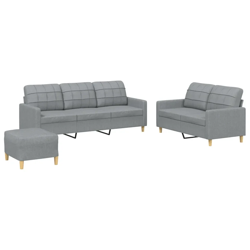 Set di Divani 3 pz con Cuscini Grigio Chiaro in Tessuto - Image 2
