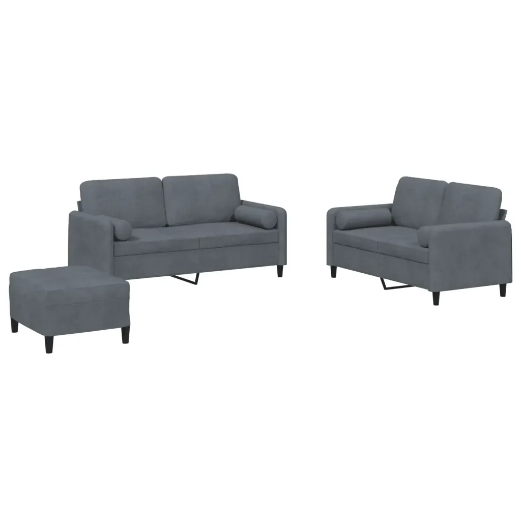 Set di Divani 3 pz con Cuscini Grigio Scuro in Velluto - Image 2