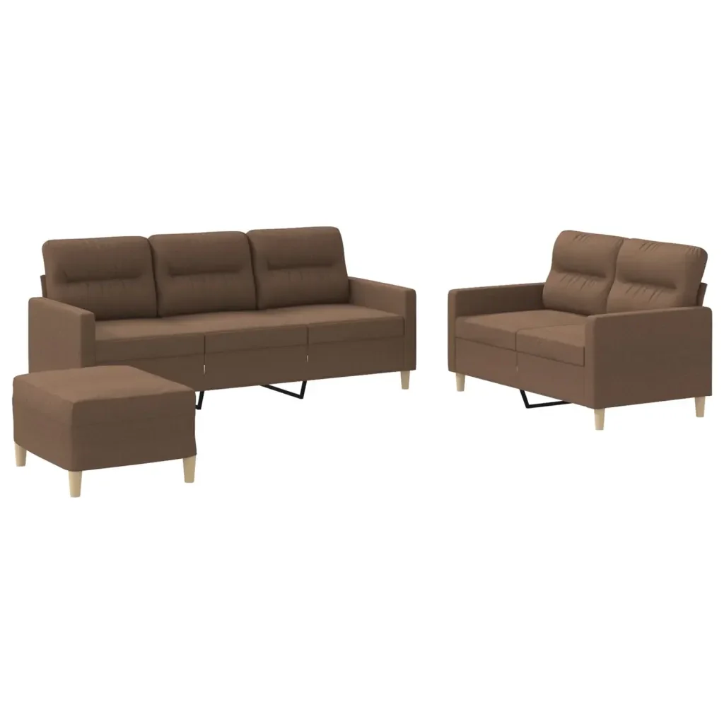 Set di Divani 3 pz con Cuscini Marrone in Tessuto - Image 2