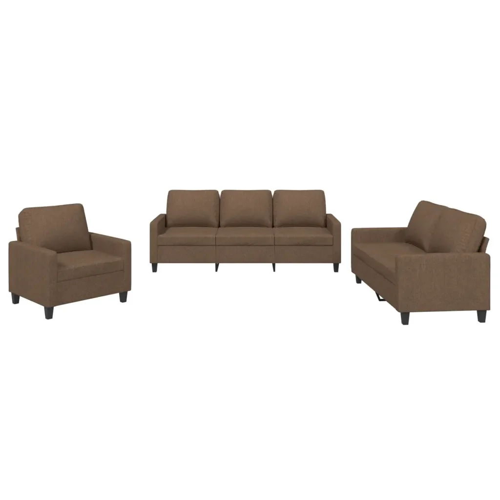 Set di Divani 3 pz con Cuscini Marrone in Tessuto - Image 2