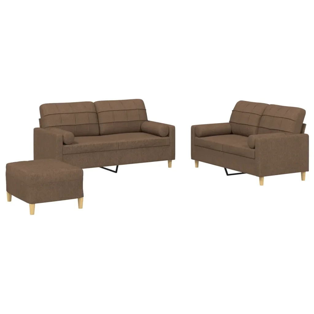 Set di Divani 3 pz con Cuscini Marrone in Tessuto - Image 2