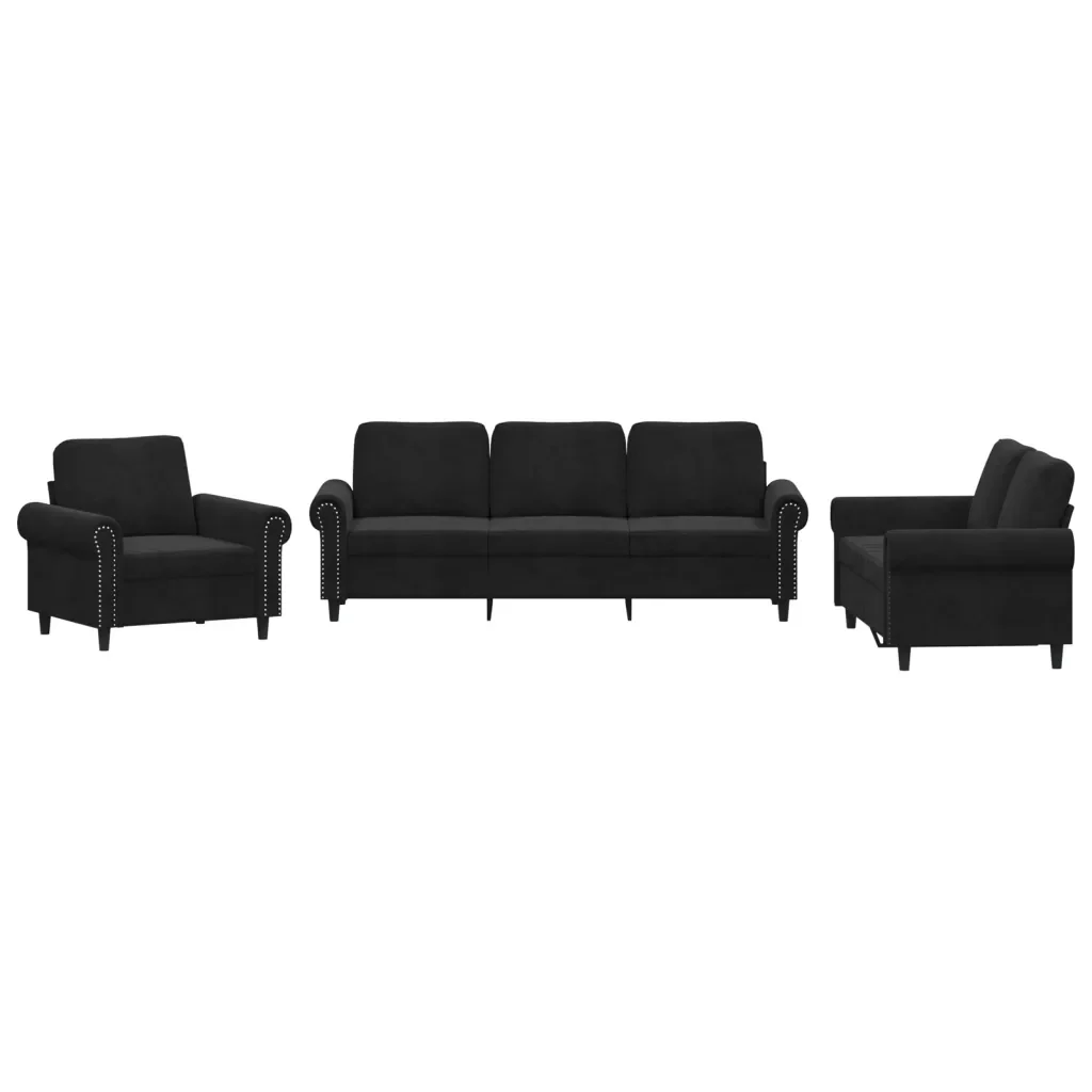 Set di Divani 3 pz con Cuscini Nero in Velluto - Image 2