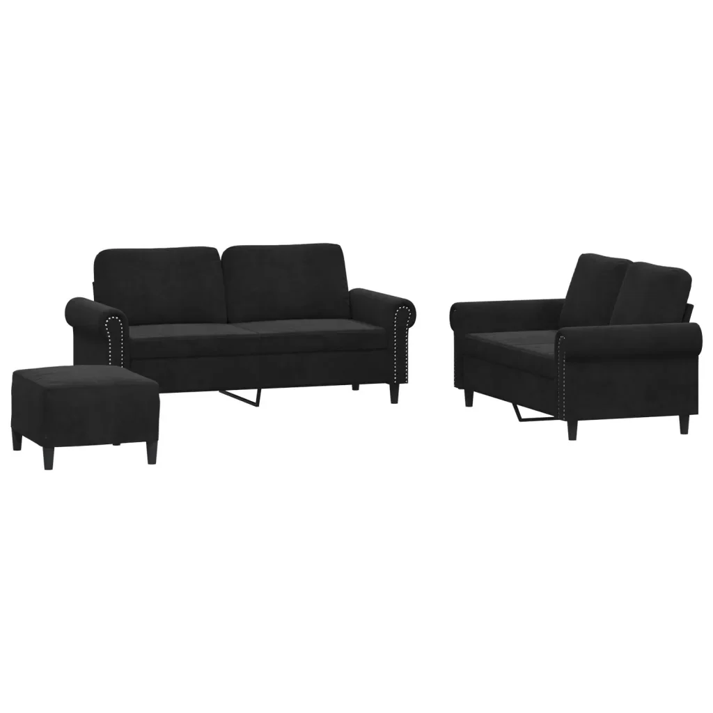 Set di Divani 3 pz con Cuscini Nero in Velluto - Image 2
