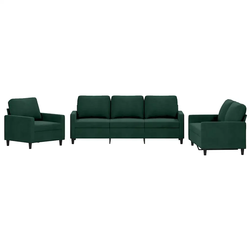 Set di Divani 3 pz con Cuscini Verde scuro in Velluto - Image 2