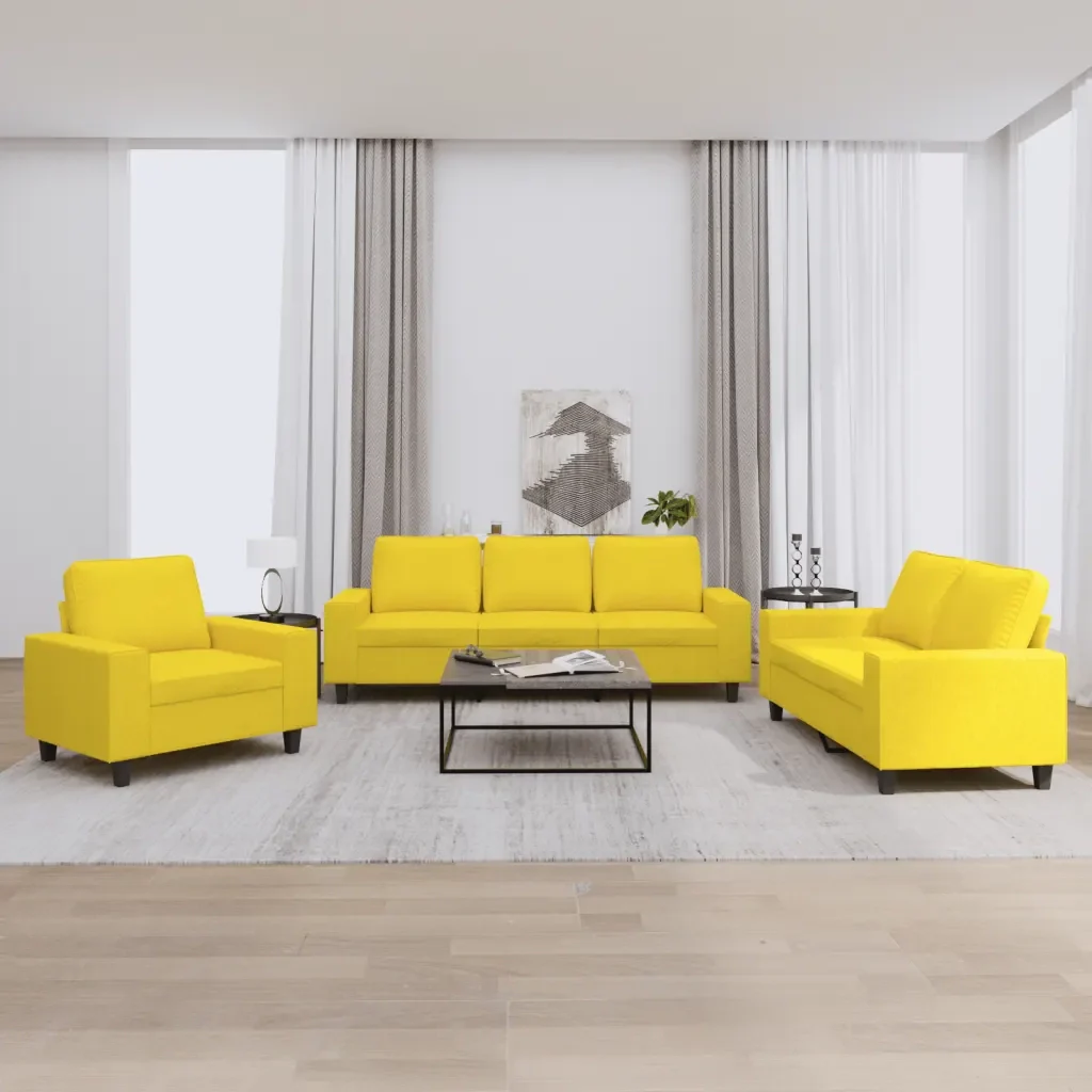 Set di Divani 3 pz Giallo Chiaro in Tessuto