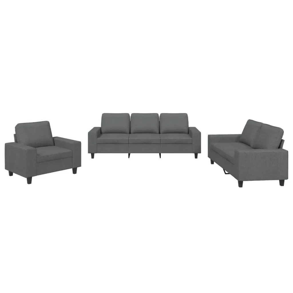 Set di Divani 3 pz Grigio Scuro in Tessuto - Image 2