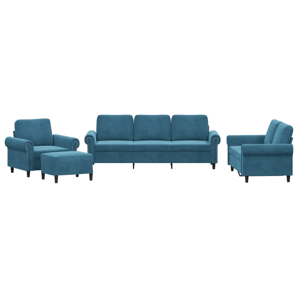 Set di Divani 4 pz con Cuscini Blu in Velluto 3202189 - Image 2