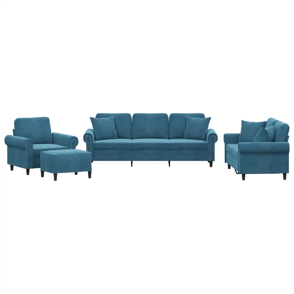 Set di Divani 4 pz con Cuscini Blu in Velluto 3202209 - Image 2