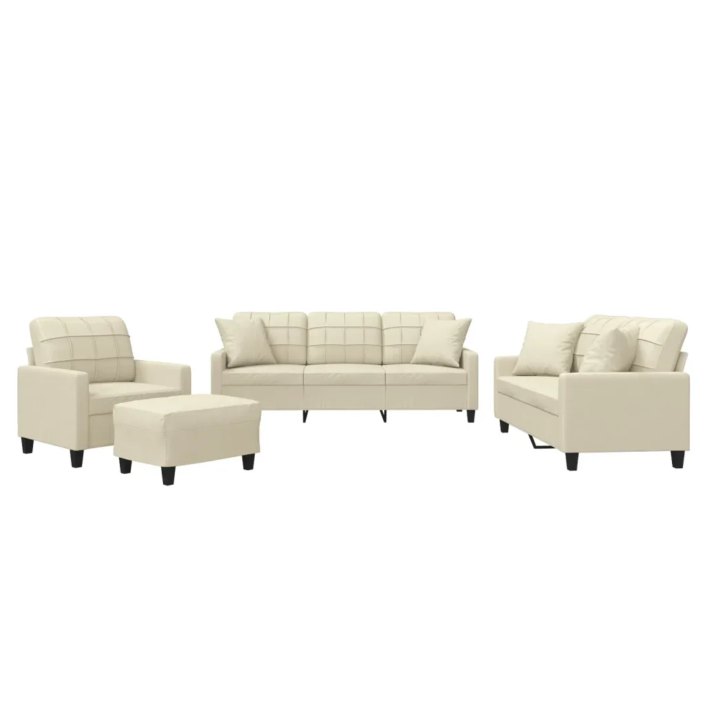 Set di Divani 4 pz con Cuscini Crema in Similpelle - Image 2