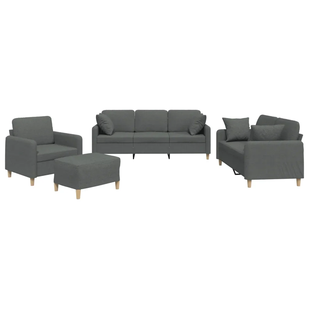 Set di Divani 4 pz con Cuscini Grigio Scuro in Tessuto - Image 2